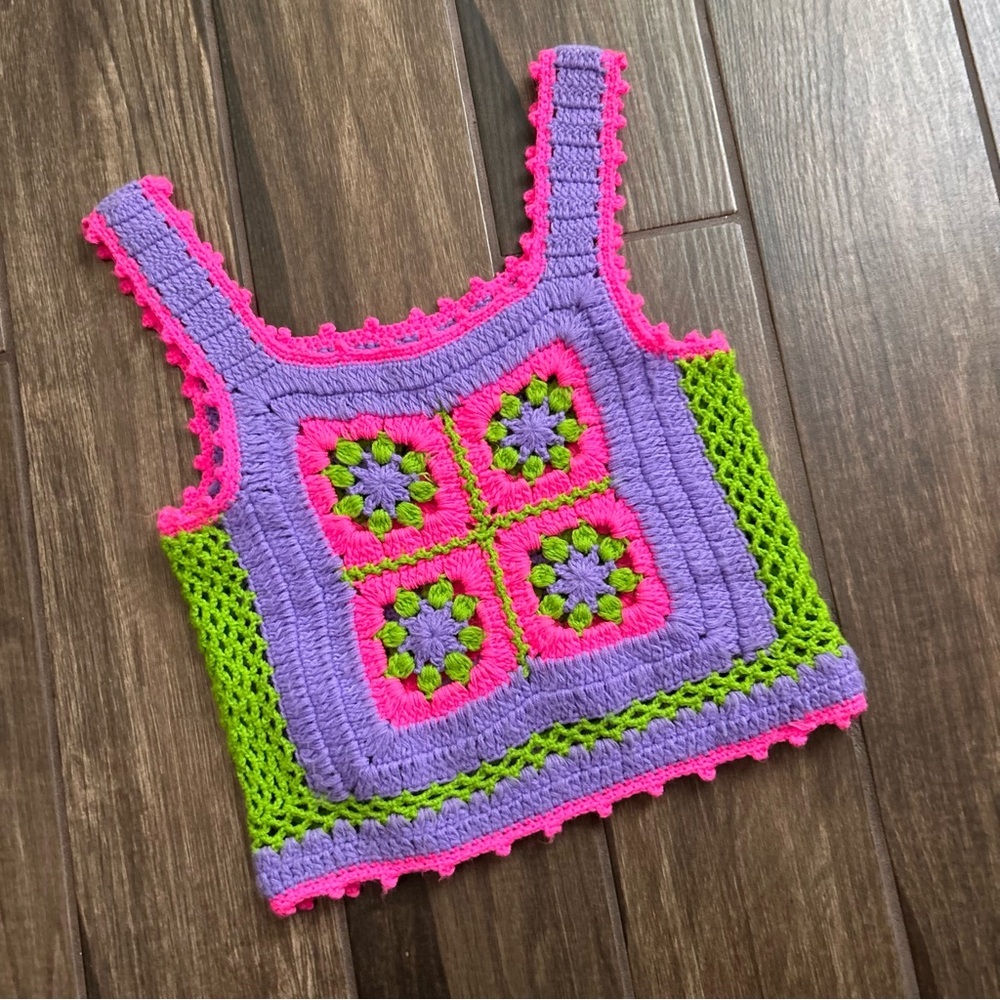 VTG Glentex Handmade Crochet Tank Top Sz S
